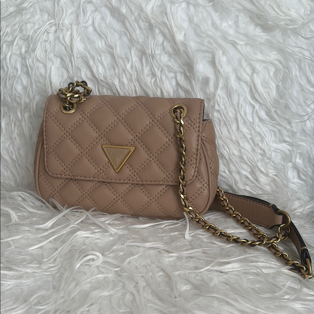 Guess Tan Quilted Chain Bag